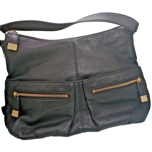 Michael Kors Handbags - Michael Michael Kors Black Pebbled Leather Hobo Shoulder Bag Gold Hardware Zip